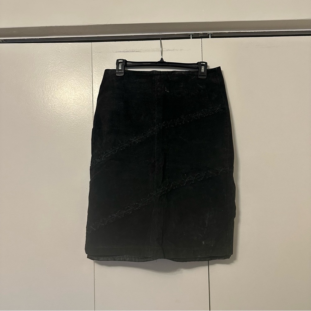 Rampage Black Suede Leather Braided Detail Midi Skirt – Y2K